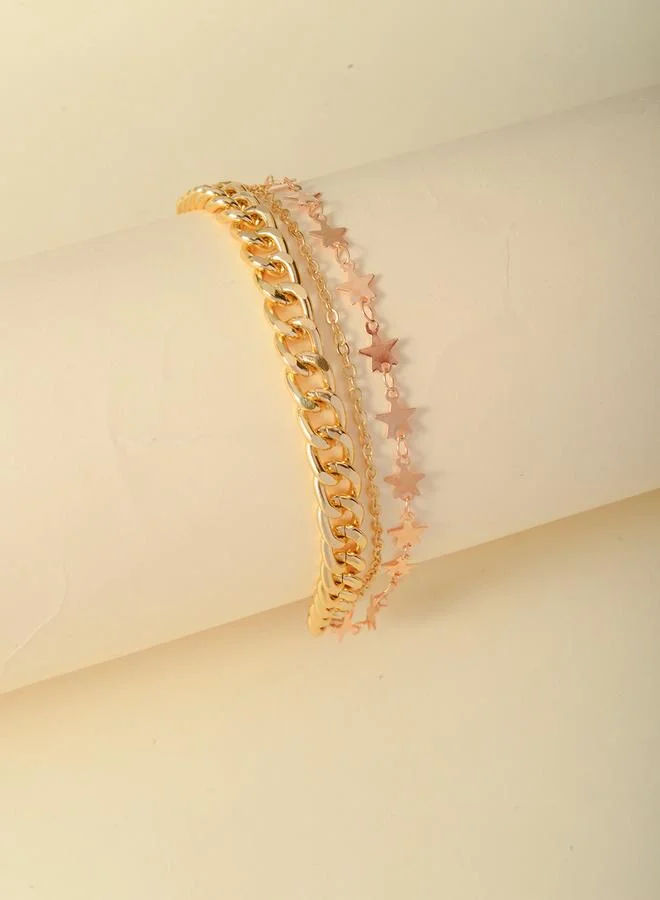 Take Two Gold Tone Multistrand Star Charms Chain Bracelet