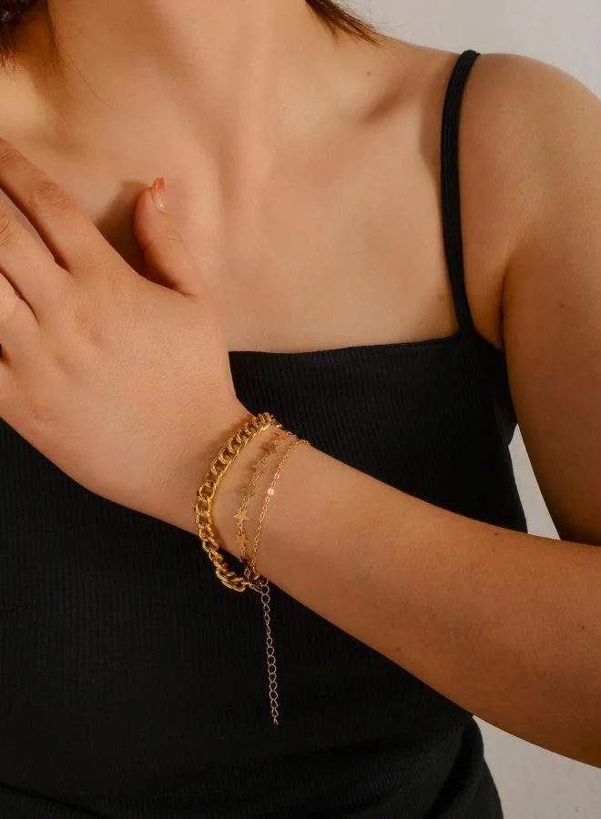 Take Two Gold Tone Multistrand Star Charms Chain Bracelet