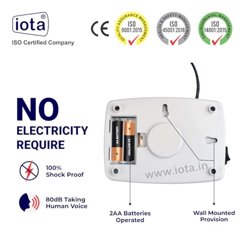 iota H-1 Water Tank Alarm Kit - Overflow Control Bell, Cell Powered, Human Voice Includes Water Alarm, Sensor, 40 Feet Wire, Wire Clips, Gitti & Screws - Made in India - Image 3