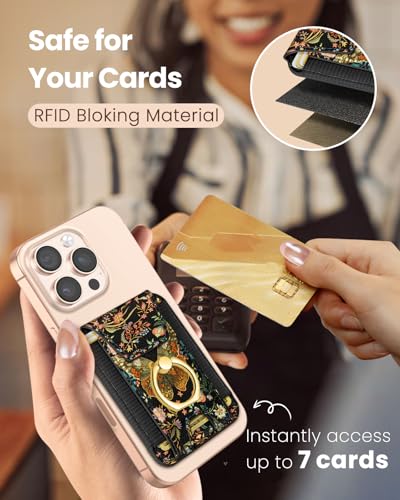 Shorogyt Compatible with Magsafe Wallet with Ring Stand Grip - Cute Magnetic Phone Wallets Card Holder for iPhone 17/16/15/14/13/12 Series for Women Girls Vintage Butterfly Design, Fit 7 Cards - Image 5
