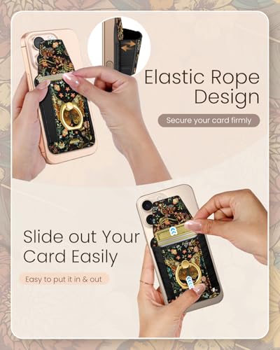 Shorogyt Compatible with Magsafe Wallet with Ring Stand Grip - Cute Magnetic Phone Wallets Card Holder for iPhone 17/16/15/14/13/12 Series for Women Girls Vintage Butterfly Design, Fit 7 Cards - Image 4
