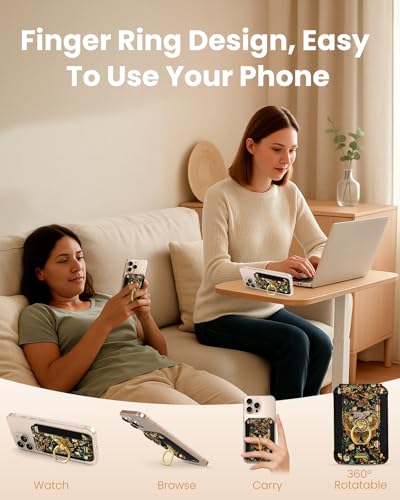 Shorogyt Compatible with Magsafe Wallet with Ring Stand Grip - Cute Magnetic Phone Wallets Card Holder for iPhone 17/16/15/14/13/12 Series for Women Girls Vintage Butterfly Design, Fit 7 Cards - Image 2
