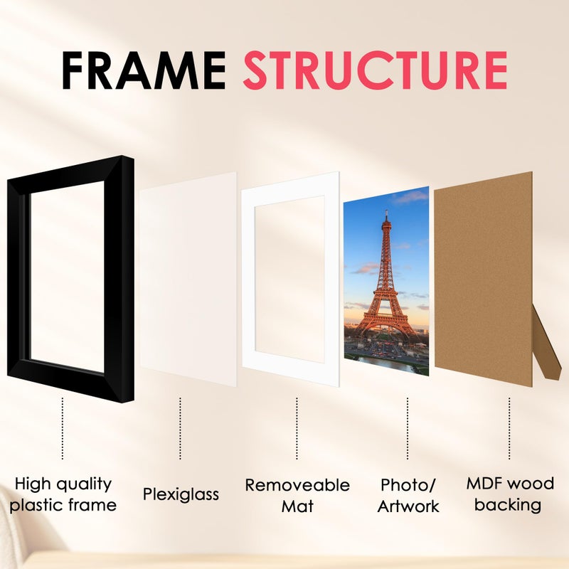 FixSmith 5x7 إطار الصورة إطار صورة أسود مع شباك شبكي HD صور 4x6 مع حصيرة أو 5x7 بدون حصيرة إطارات الصور المتعددة لالطاولة أو الجدار عرض 2 حزمة - Image 3