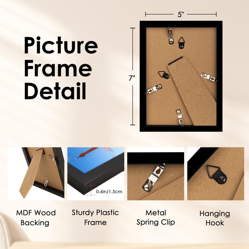 FixSmith 5x7 إطار الصورة إطار صورة أسود مع شباك شبكي HD صور 4x6 مع حصيرة أو 5x7 بدون حصيرة إطارات الصور المتعددة لالطاولة أو الجدار عرض 2 حزمة - Image 4
