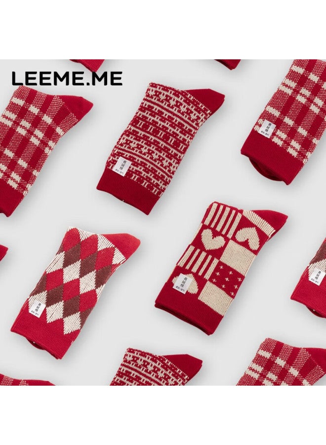 Leeme.me Rice Grain Socks For Women, Mid-calf Socks For Spring And Summer, Red Color, For Women's Zodiac Year Of The Dragon, Ladies' Socks For New Year, Socks Red ×4 - Image 5