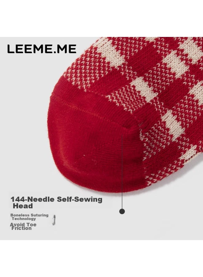 Leeme.me Rice Grain Socks For Women, Mid-calf Socks For Spring And Summer, Red Color, For Women's Zodiac Year Of The Dragon, Ladies' Socks For New Year, Socks Red ×4 - Image 2