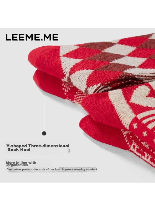 Leeme.me Rice Grain Socks For Women, Mid-calf Socks For Spring And Summer, Red Color, For Women's Zodiac Year Of The Dragon, Ladies' Socks For New Year, Socks Red ×4 - Image 3