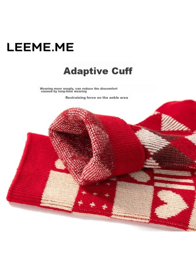 Leeme.me Rice Grain Socks For Women, Mid-calf Socks For Spring And Summer, Red Color, For Women's Zodiac Year Of The Dragon, Ladies' Socks For New Year, Socks Red ×4 - Image 4