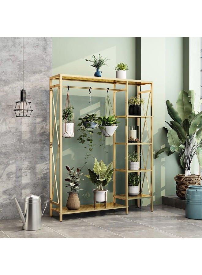 TIEOU Modern Gold Clothes Racks Free-Standing, Gold Clothing Rack with Shelves for Boutiques, Heavy Duty Garment Rack for Hanging Clothes, Large Wardrobe Closet - Image 5