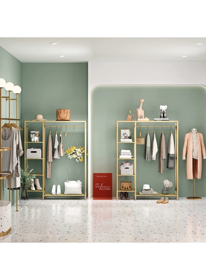 TIEOU Modern Gold Clothes Racks Free-Standing, Gold Clothing Rack with Shelves for Boutiques, Heavy Duty Garment Rack for Hanging Clothes, Large Wardrobe Closet - Image 4
