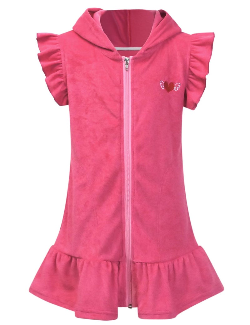 CHILDRENSTAR Girls Swim Cover up Kds Terry Beach Cover-Up Hot Pink Hooded Zip Swimsuit Wraps,Size 8 9 - Image 1