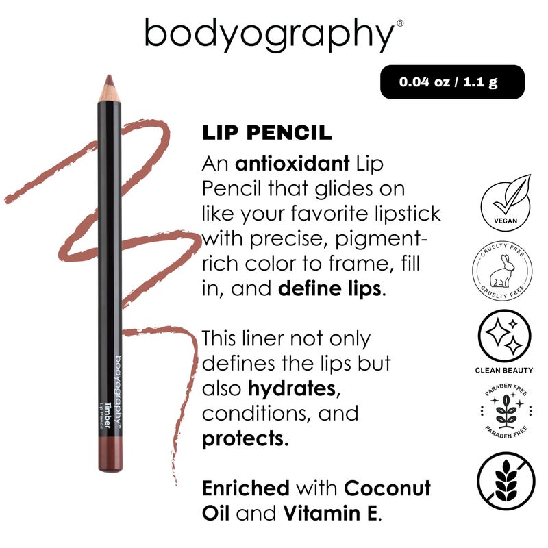 Bodyography Rosewood Lip Pencil | Wooden Lip Liner Pencil with Coconut Oil, Vitamin E & C | Long-Lasting, Matte Liner for Definition & Color | Makeup Essential for Smooth Lip Contour - Image 3