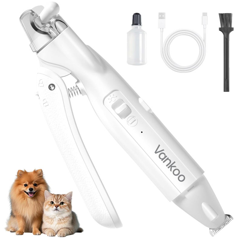 Vankoo 2 in 1 Dog & Cat Nail Clippers & Trimmers with LED Lights, Splash Guard - Pet Hair Trimmer for Around Paws, Ear, Eye,Face, Rump Rechargeable & IPX7 Waterproof Grooming Supplies for Dog, Cat - Image 1