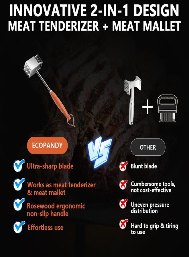 Ecopandy Meat Tenderizer & Meat Hammer 2 in 1, Heavy Duty Manual Hammer Mallet Tool, Ultra Sharp Needle Blades Stainless Steel, Non-slip Premium Rosewood Handle for Tenderizing Steak, Beef, Poultry, Pork - Image 5