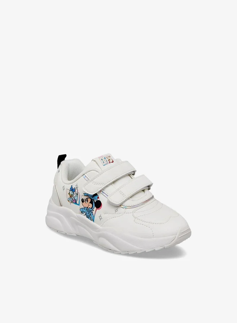 ديزني Girls Minnie Mouse Print Hook & Loop Ankle School Sneakers