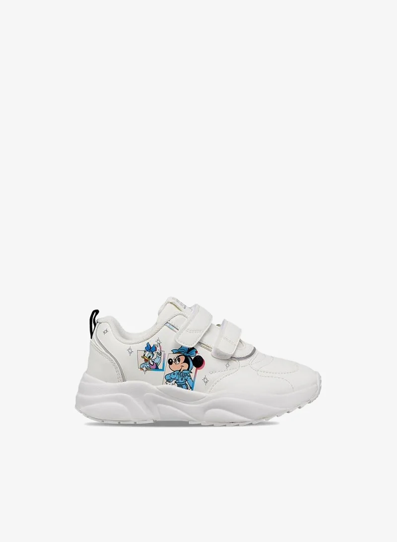 ديزني Girls Minnie Mouse Print Hook & Loop Ankle School Sneakers