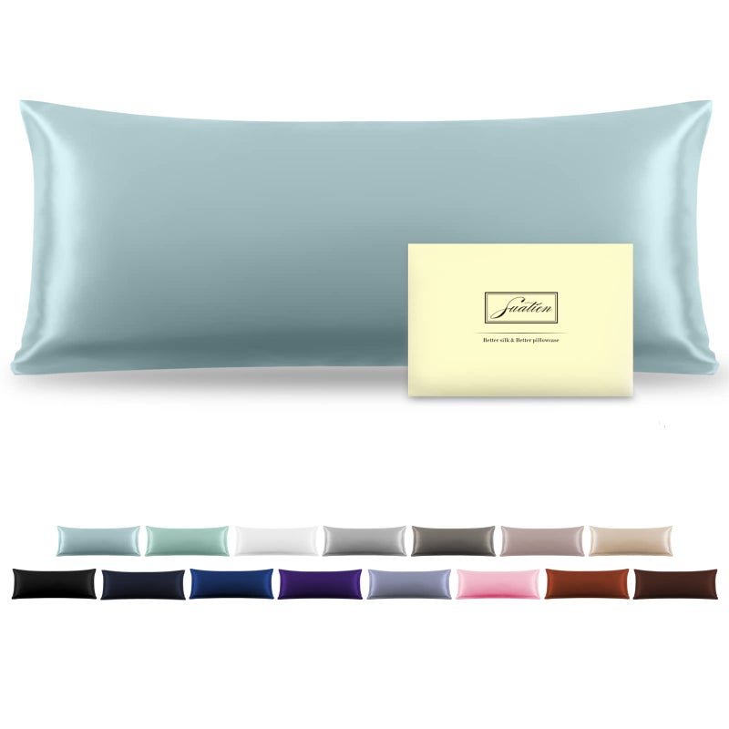 Silk Body Pillowcase Mulberry Silk Pillowcase Body Pillow Cases with Zipper Soft Breathable Smooth Cooling 20x54 inches Body Pillow Pillowcase for Sleep Blue Haze20X 541Pcs