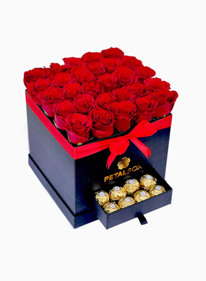 Ferrero Rocher Chocolate 16 Pieces Red Roses 25-28 Pieces Black Box Arrangement