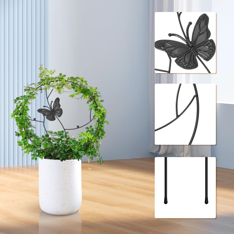 DTOFOOT 3Pack Trellis for Climbing Plants Indoor, Rust-Proof Trellis for Indoor Potted Plants Round Circle Trellis with Butterfly Houseplant Metal Wire Trellis for Vine Ivy Flower Plant Support - Image 4