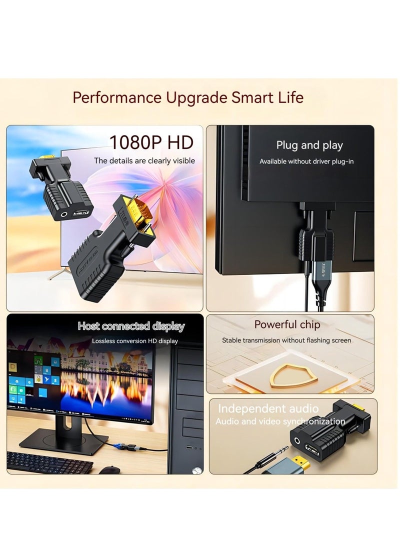 Generic - محول HDMI إلى VGA، محول HDMI VGA مناسب لأجهزة الكمبيوتر المحمولة وأجهزة الكمبيوتر القديمة والشاشات وأجهزة العرض. محول صوت HDMI إلى 3.5 ملم، محولات HDMI إلى VGA - Image 1