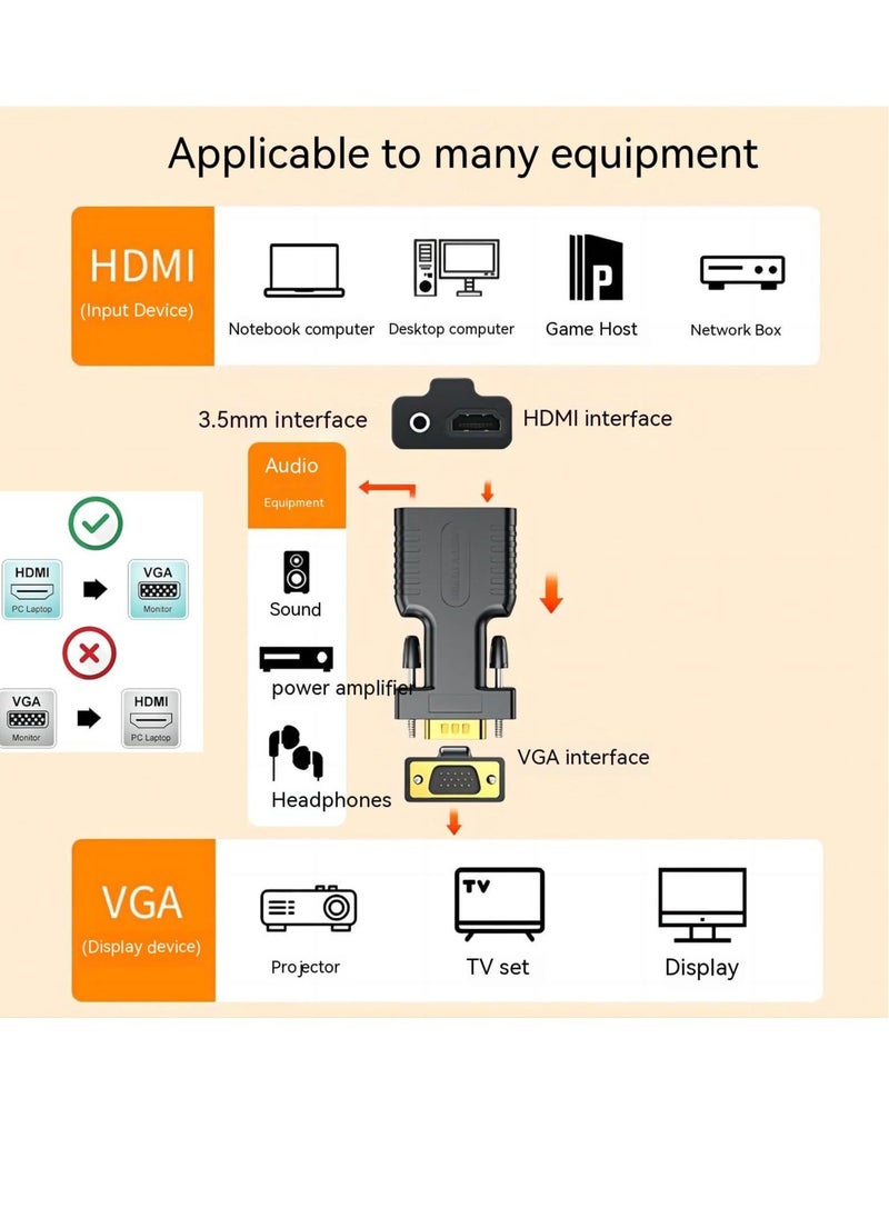 Generic - محول HDMI إلى VGA، محول HDMI VGA مناسب لأجهزة الكمبيوتر المحمولة وأجهزة الكمبيوتر القديمة والشاشات وأجهزة العرض. محول صوت HDMI إلى 3.5 ملم، محولات HDMI إلى VGA - Image 1