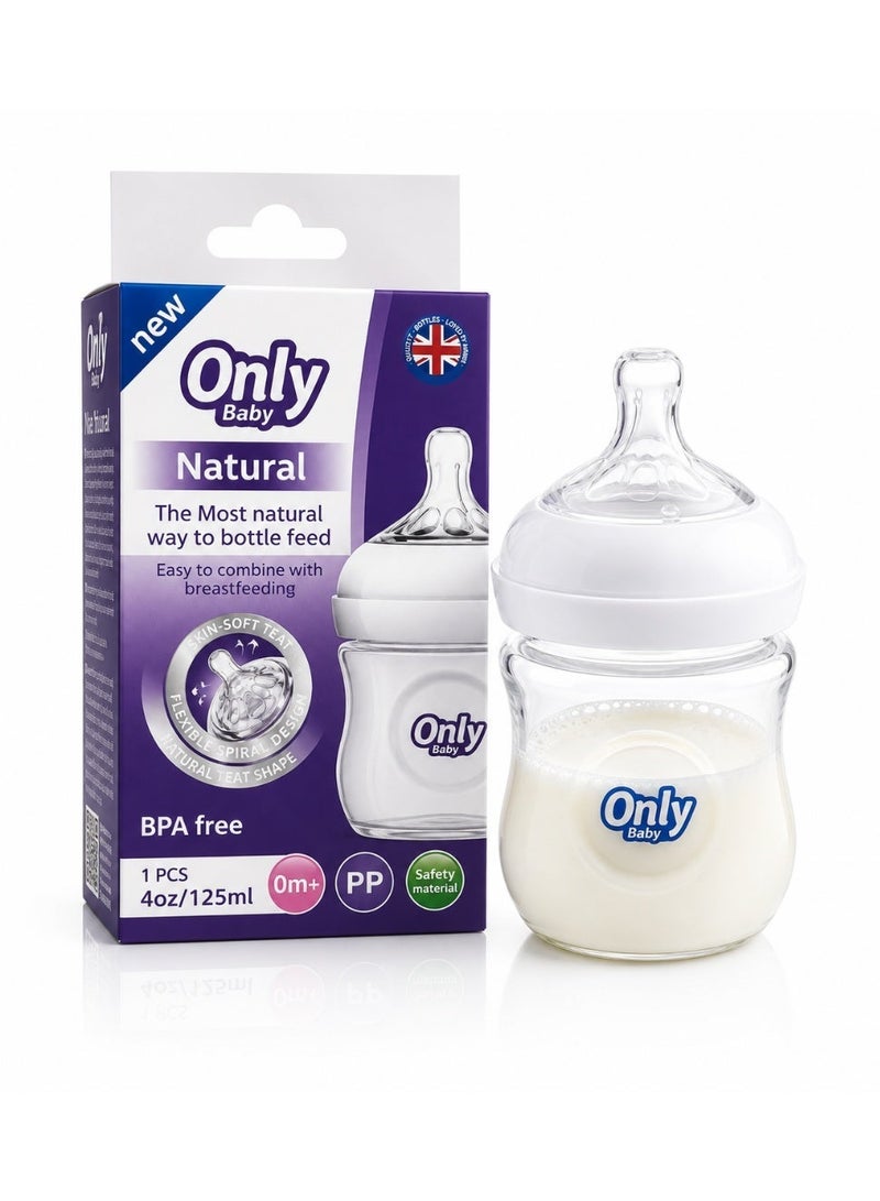 Only Baby Feeding Bottle 125ml , Anti-Colic Baby Bottle for Newborns 0m+, BPA-Free PP with Soft Flexible Slow-Flow Teat (multicolor) - Image 1