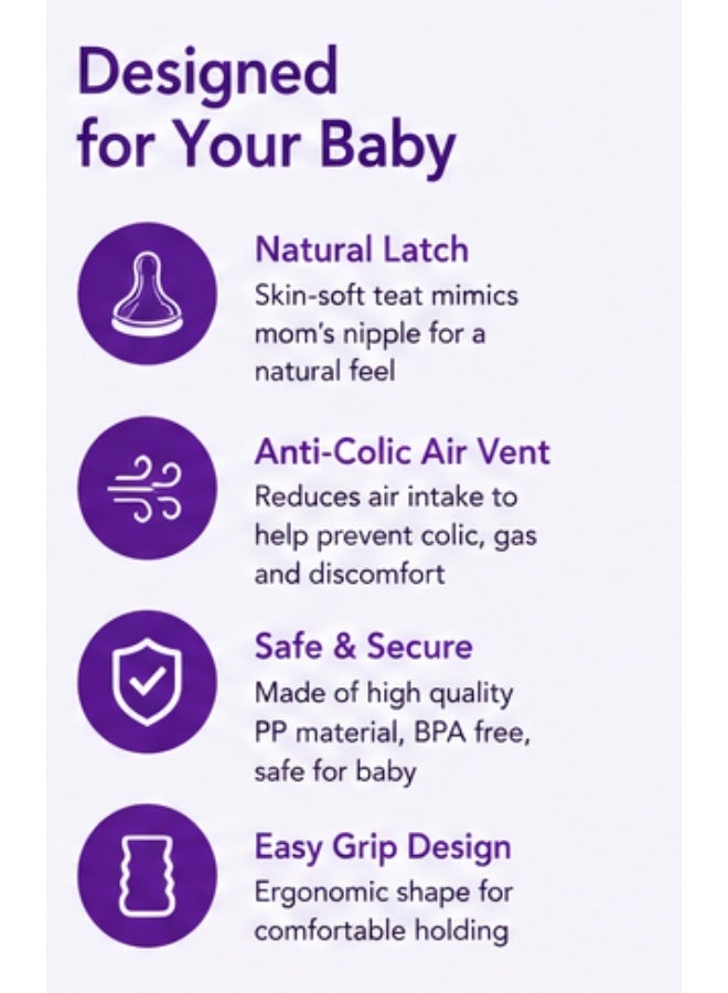 Only Baby Feeding Bottle 125ml , Anti-Colic Baby Bottle for Newborns 0m+, BPA-Free PP with Soft Flexible Slow-Flow Teat (multicolor) - Image 4