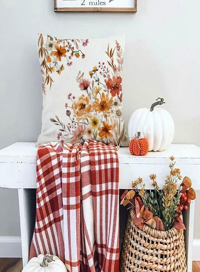 RABUSOFA Fall Pillow Covers 18x18 Inch Set of 2 Rust Floral Thanksgiving Autumn Decor Harvest Outdoor Throw Cushion Cases Seasonal Fall Farmhouse Decorations for Home Couch Rust - Image 4