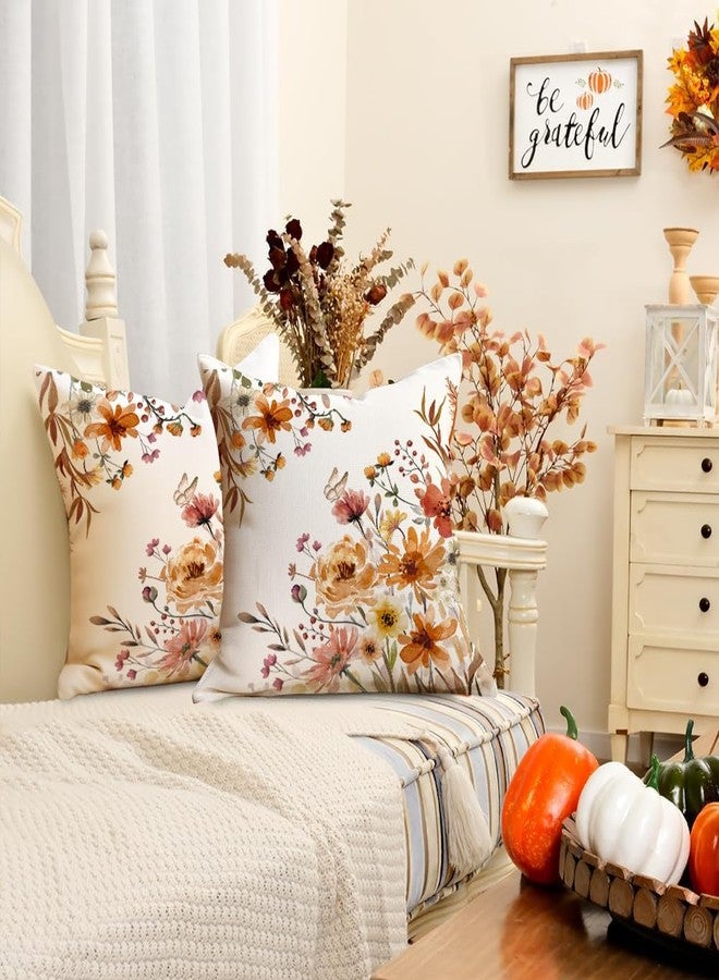 RABUSOFA Fall Pillow Covers 18x18 Inch Set of 2 Rust Floral Thanksgiving Autumn Decor Harvest Outdoor Throw Cushion Cases Seasonal Fall Farmhouse Decorations for Home Couch Rust - Image 2