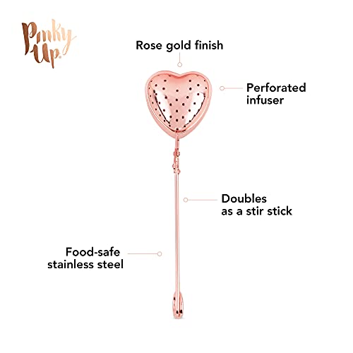 Pinky Up Heart Shaped Tea Ball, Reusable Loose Leaf Tea Infuser, Brew Tea with Ease, Stainless Steel, Rose Gold - Image 4