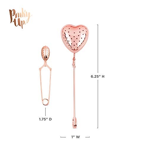 Pinky Up Heart Shaped Tea Ball, Reusable Loose Leaf Tea Infuser, Brew Tea with Ease, Stainless Steel, Rose Gold - Image 2