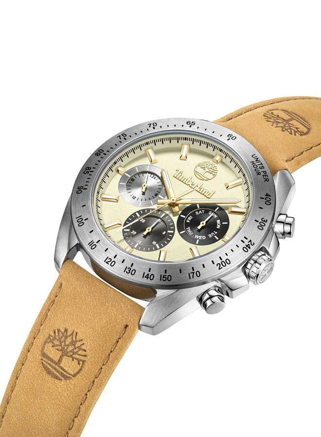 Timberland Carrigan Beige Dial Wheat Leather Strap Analog Watch for Men 44mm