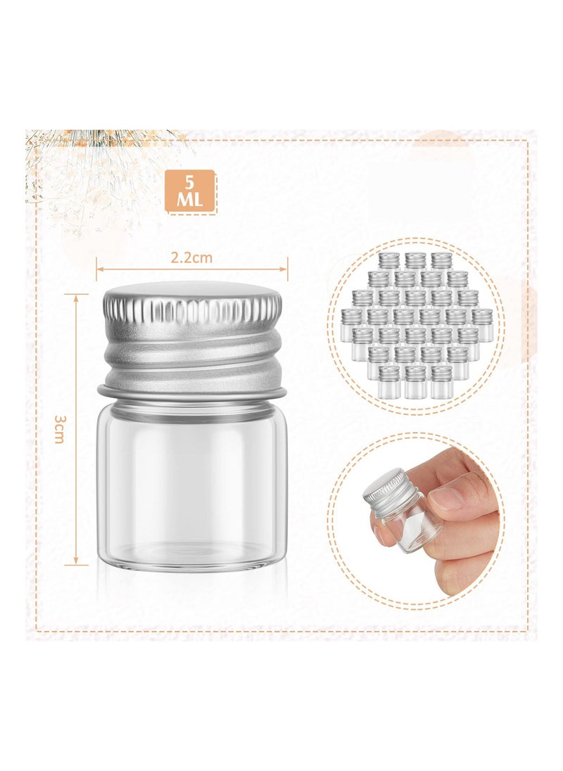 50 Pcs 5ml Mini Glass Bottles with Aluminum Screw Caps - Tiny Jars for DIY Crafts, Specimen Storage, and Reusable Transparent Containers. Perfect for Creative Projects!