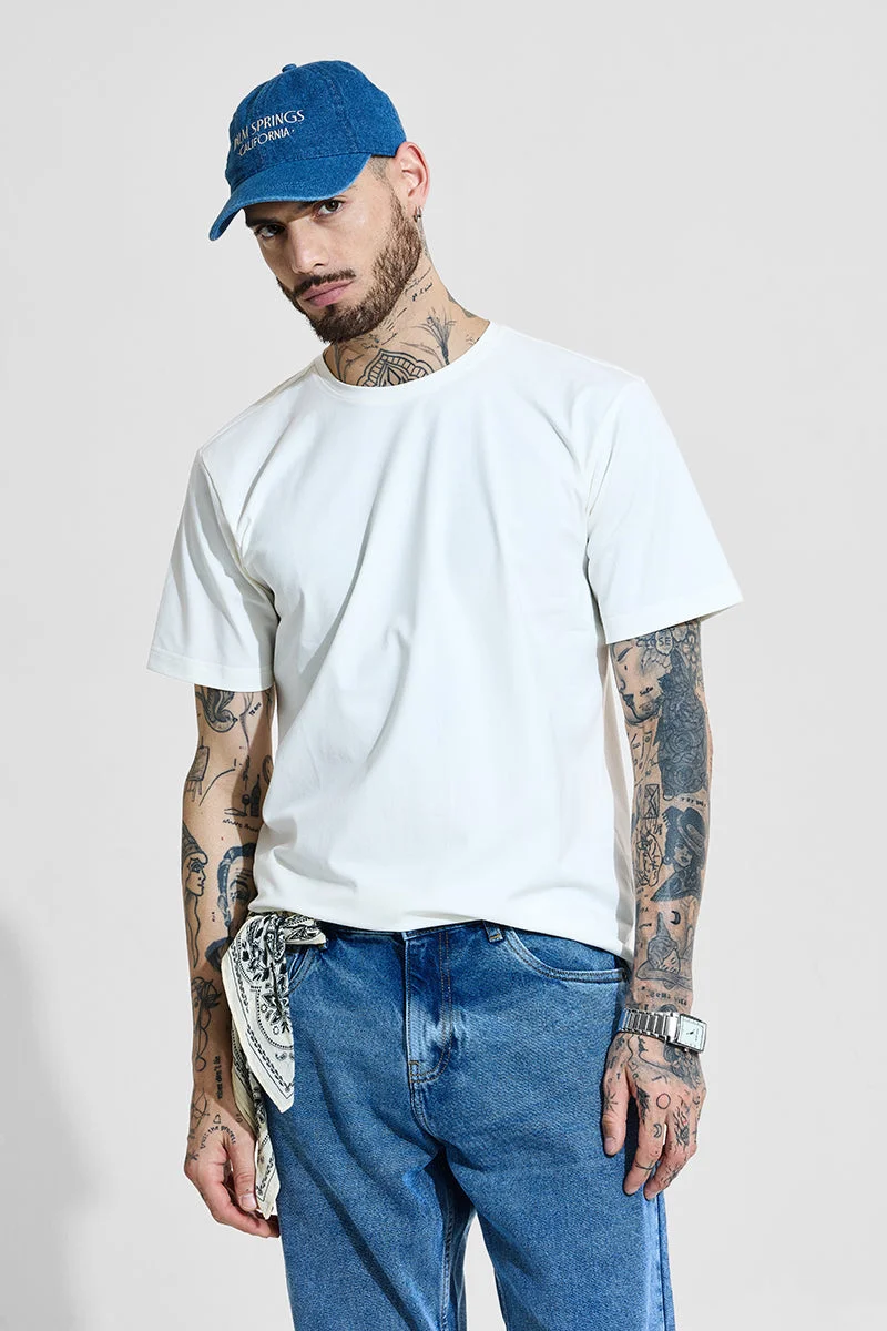 SNITCH Slim Fit 4-Way Stretch White T-shirt