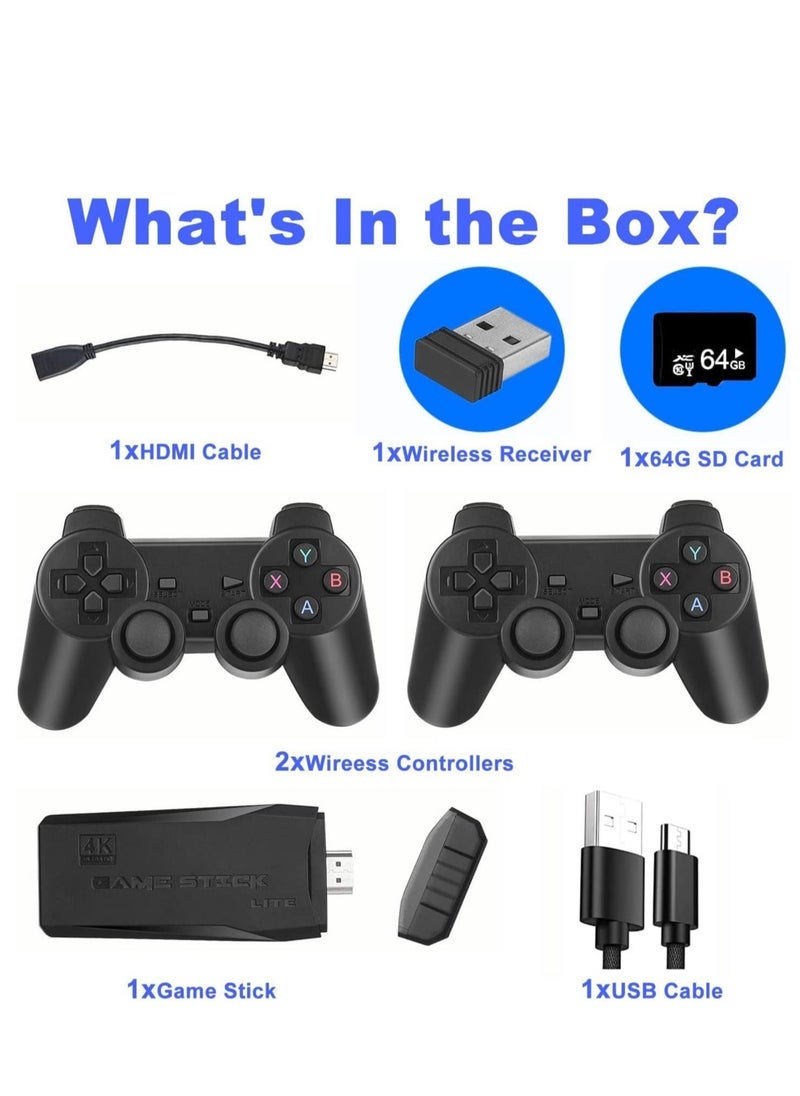 Retro Gaming Console, Nostalgia Stick Game, Wireless Retro Play Game Stick, Plug and Play Video Game Stick Built-in 20000+Games, with Dual 2.4G Wireless Controllers