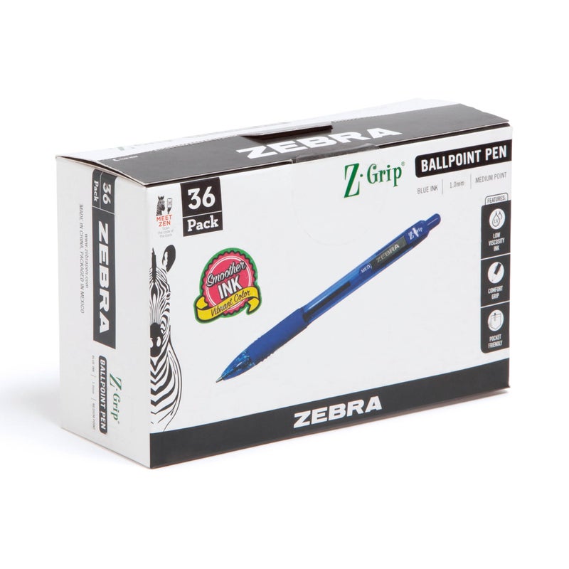 Zebra Pen ZGrip Retractable Ballpoint Pen SmoothFlowing Blue Ink 10mm Medium Point School Office Supplies Ideal for NoteTaking Journal and Planner Use 36Pack 25236 - Image 2