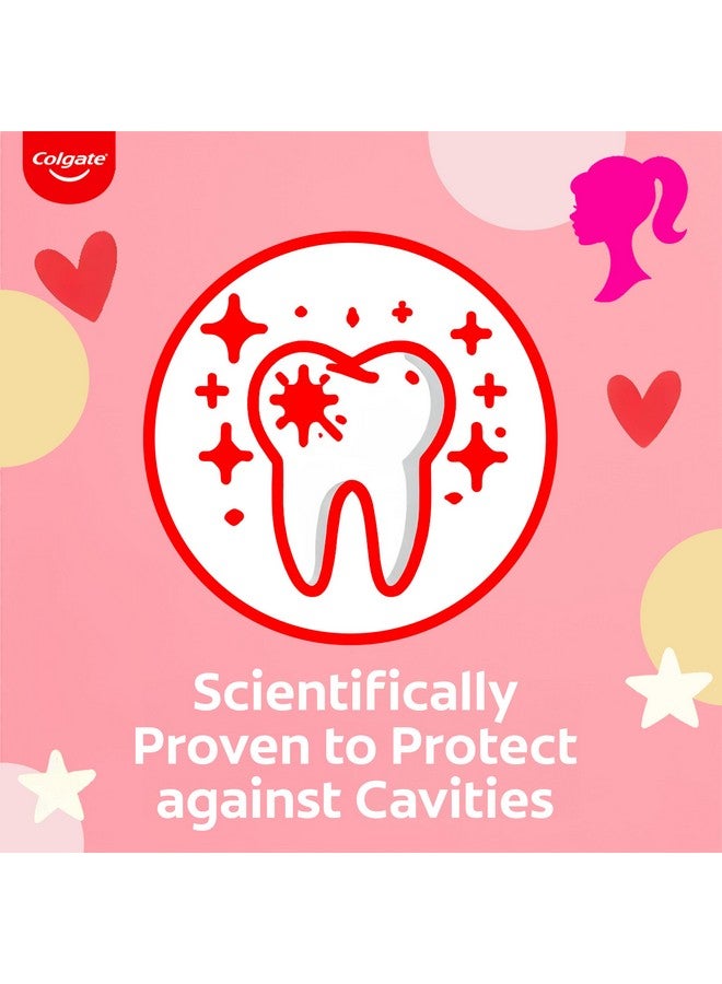 كولجيت معجون أسنان للأطفال من سن 6 سنوات فما فوق، باربي، بنكهة الفراولة، معجون أسنان لطيف للحماية بتركيبة أقل كشطًا بنسبة 50% للحماية من التسوس وحماية مينا الأسنان - 80 جرام - Image 3