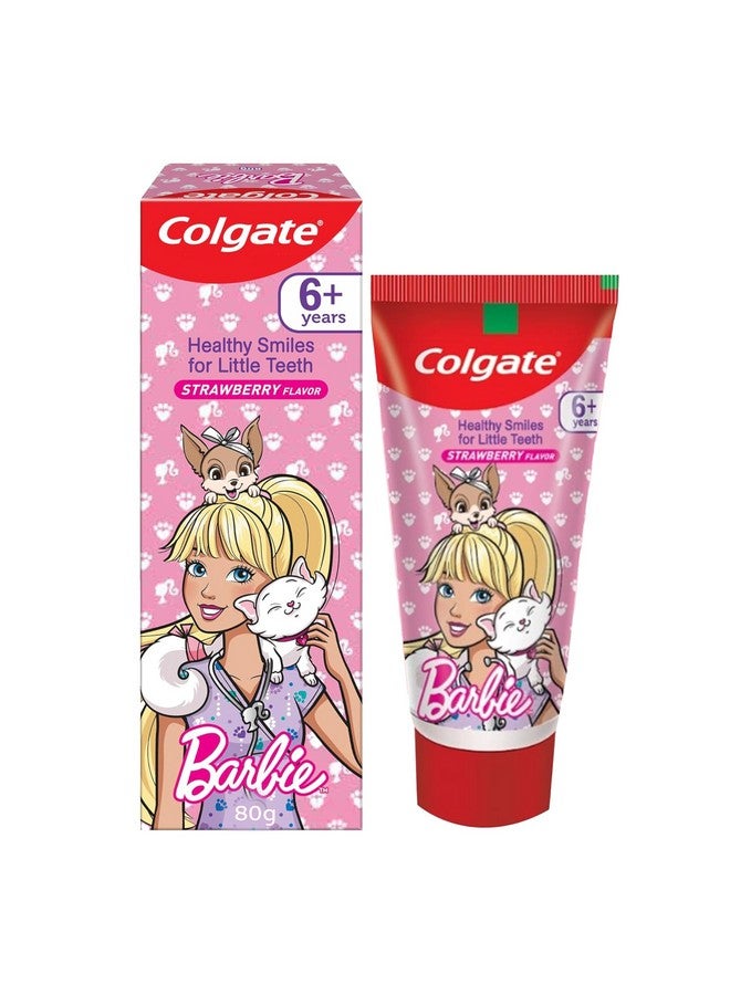 كولجيت معجون أسنان للأطفال من سن 6 سنوات فما فوق، باربي، بنكهة الفراولة، معجون أسنان لطيف للحماية بتركيبة أقل كشطًا بنسبة 50% للحماية من التسوس وحماية مينا الأسنان - 80 جرام - Image 1