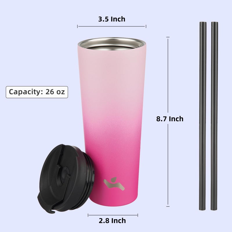 Konokyo 26 OZ Insulated Tumbler with Lid and 2 Straws Stainless Steel Water Bottle Vacuum Travel Mug Coffee Cup,Cherry - Image 2