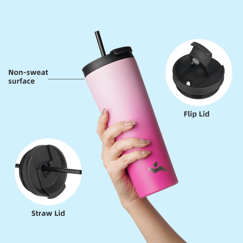Konokyo 26 OZ Insulated Tumbler with Lid and 2 Straws Stainless Steel Water Bottle Vacuum Travel Mug Coffee Cup,Cherry - Image 4