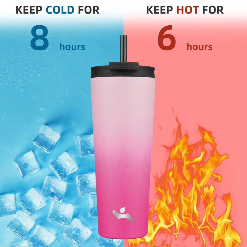 Konokyo 26 OZ Insulated Tumbler with Lid and 2 Straws Stainless Steel Water Bottle Vacuum Travel Mug Coffee Cup,Cherry - Image 3