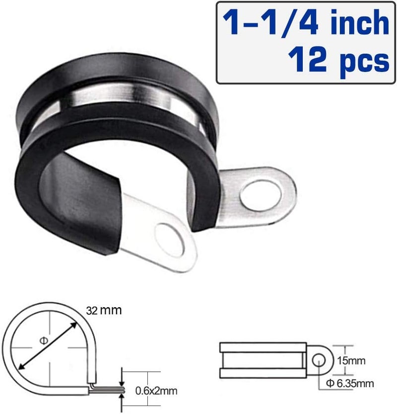 HOLYBEAR 1-1/4 Inch Stainless Steel Cable Clamp, Rubber Insulated Metal Conduit Wire Holder Strap Clips for Pipe, Tube, Hose Bracket (32mm, 12pcs) - Image 2