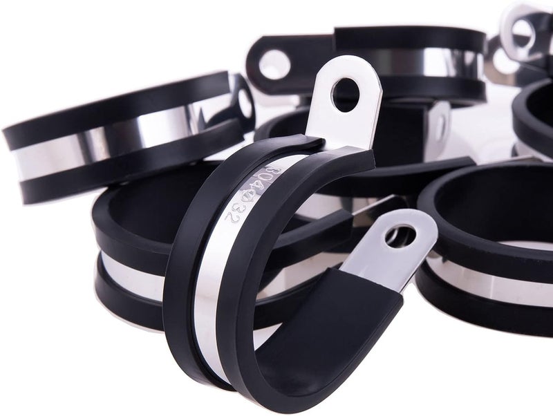 HOLYBEAR 1-1/4 Inch Stainless Steel Cable Clamp, Rubber Insulated Metal Conduit Wire Holder Strap Clips for Pipe, Tube, Hose Bracket (32mm, 12pcs) - Image 5