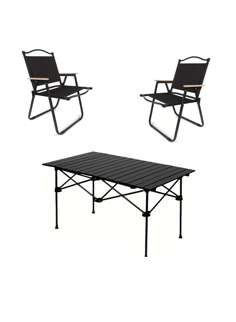 AGD Camping Set Consisting of a Table and Two Chairs, Foldable, Ideal for Picnics and Outdoor Activities, black - Image 1