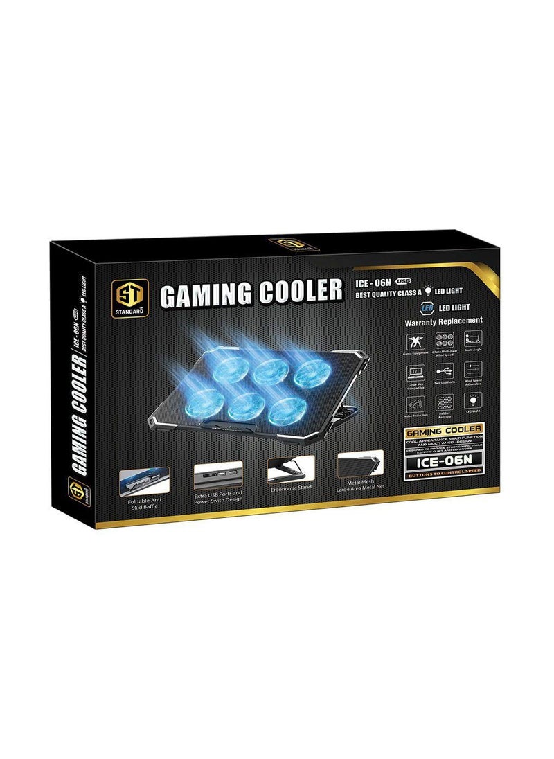 St Standard ICE-06N  RGB Gaming Laptop Cooling Pad Stand – 6*blue Led Fans – UP to 17 Inch  - Image 2