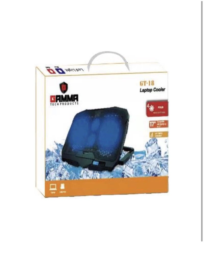 RGB 4 Fans GT-18 Cooling Pad Containing Non Slip Foot Pad With Two USB Ports And Fan Control button For Laptop 390x280x28mm - Black