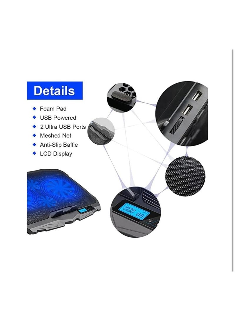 لوحة تبريد  RGB 4 مراوح تحتوي على وسادة قدم غير قابلة للانزلاق مع منفذي USB وزر التحكم في المروحة لأجهزة الكمبيوتر المحمولة 390x280x28 مم - أسود - Image 2