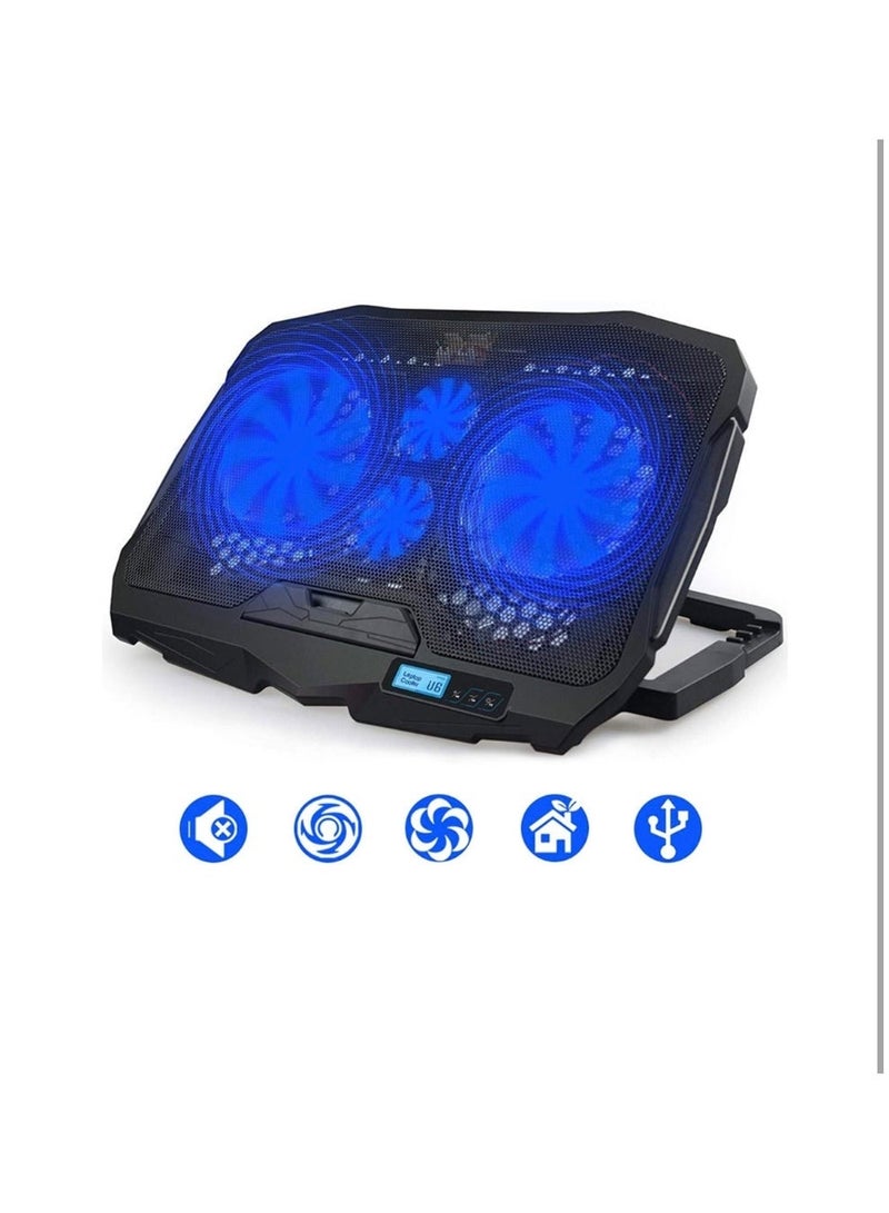 لوحة تبريد  RGB 4 مراوح تحتوي على وسادة قدم غير قابلة للانزلاق مع منفذي USB وزر التحكم في المروحة لأجهزة الكمبيوتر المحمولة 390x280x28 مم - أسود - Image 1