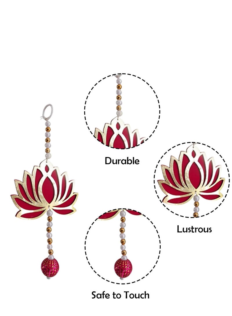 Party Propz handmade lotus hangings for decoration- 8 Pieces Pink Lotus Latkan with Lotus Buds - 8 inch/diwali decoration Items/pooja room decoration Items/festive decor for ganpati, navratri - Image 2