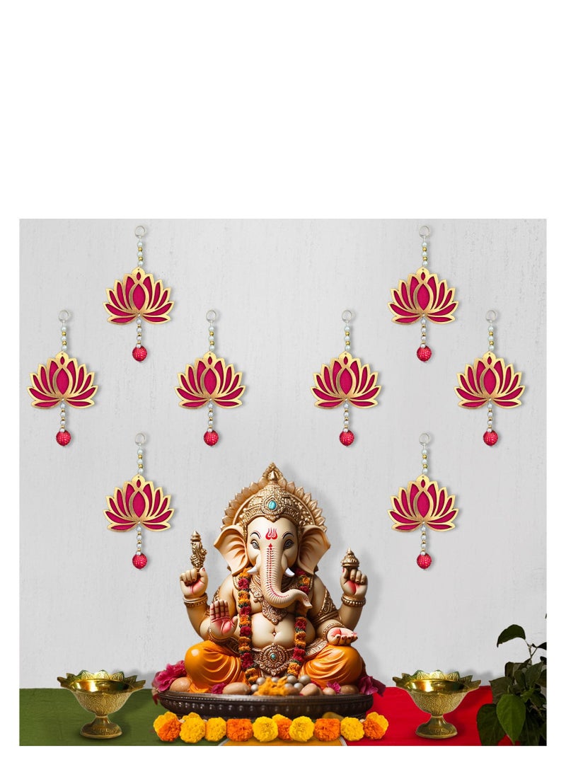 Party Propz handmade lotus hangings for decoration- 8 Pieces Pink Lotus Latkan with Lotus Buds - 8 inch/diwali decoration Items/pooja room decoration Items/festive decor for ganpati, navratri - Image 1